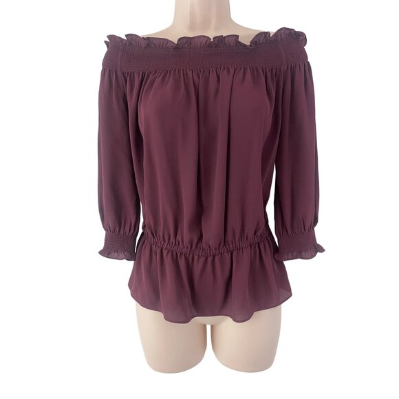 Size Small PLUM OFF THE SHOULDER SMOCKED PEPLUM TOP Blouse Shirt‎ Nordstrom - Picture 1 of 6